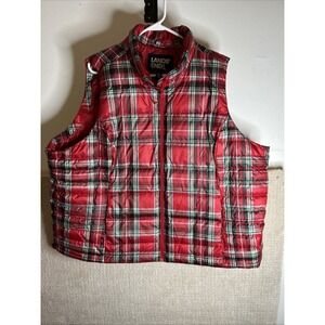 Lands' End Down Puffer Vest Women's 3X  Red Green Plaid Full Zip Lightweight
